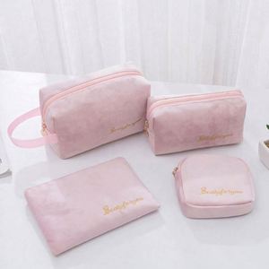 Wholesale Private Label Travel Casual Velvet Flannel Material Make up <b>Bag</b> Packable Cosmetic <b>Bag</b> for Women Organizer - Product Image 4