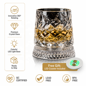 Juego de Vasos Giratorios de Cristal de Lujo con Posavasos Luminoso para Regalo del Día del Padre, Vaso de Whisky de Diamante Antiderrames, Venta al por Mayor - Product Image 1