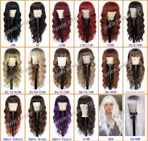 Factory Wholesale 26Inch <strong>Bangs</strong> Wavy Curly <strong>Wigs</strong> Black Brown Blonde <strong>Auburn</strong> Heat Resistant Synthetic Fiber <strong>Wigs</strong>