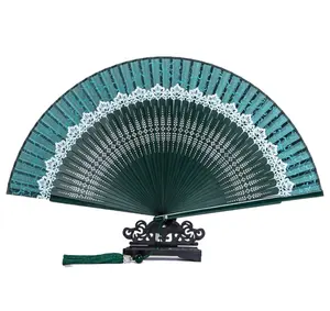 Folding Fan Black Japeneses Ladies Silk Hand Fans High Quality Bamboo Crafts Wedding Dance Home Decor Ornament