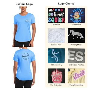 2024 T-Shirt en polyester personnalisé pour femmes T-shirt d'entraînement de yoga de sports d'été à séchage rapide avec ourlet incurvé Nouveaux produits en gros - Product Image 3