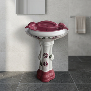Lavabo sur pied en céramique de style européen moderne, résistant à l'eau, pour salle de bain - Product Image 6