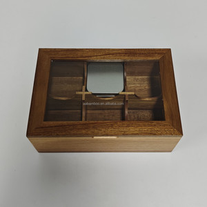 Boîte de rangement à thé en bois d'acacia à 6 compartiments avec logo personnalisé, boîte organisatrice de sachets de thé en bois de luxe avec fenêtre transparente - Product Image 4