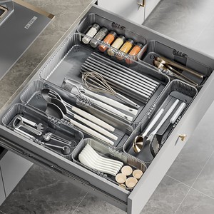 ペットキッチン拡張可能な調理器具トレイ調理器具オーガナイザーキッチン引き出し用調節可能なカトラリー銀器食器ホルダー - Product Image 1