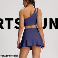 Ensemble jupe-short de tennis asymétrique pour femme, taille haute, avec brassière de sport, séchage rapide, tenue d'entraînement, vêtements de golf, logo personnalisé OEM ODM