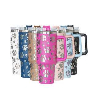Insulated Water <b>Bottle</b> 40oz Stainless Steel Laser Cat Paw Design Travel Tumbler With Handle Customizable Logo - Product Image 3