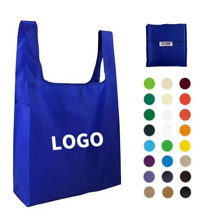 Sacola de compras personalizada em nylon reciclado, sacola de compras reutilizável dobrável com logotipo, sacola de mão ecológica personalizada com design de moda