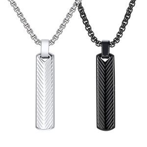Collar de Cadena de Eslabones Rectangulares Tridimensionales de Acero Inoxidable, Simple y Grabable, Chapado en Platino, para Hombre, en Oferta - Product Image 1