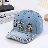 Gorra de Béisbol de Mezclilla Hecha a Mano para Mujer, Gorra Casual para Exteriores, Gorra Versátil Tipo Duckbill con Adornos de Diamantes, Accesorio de Moda