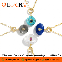 LUCKYJIU Fabricant de bijoux personnalisés, collier avec pendentif en pierre naturelle turquoise lapis-lazuli plaqué or 18 carats, étanche, pour femmes