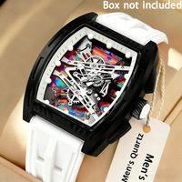 Montre à quartz pour homme avec boîtier en alliage creux de 38 mm, cadran à aiguilles, boîtier de 10 mm, montre de sport avec bracelet en silicone coloré