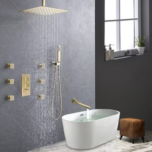 Sistema doccia con montaggio a soffitto a getto corporeo rubinetto doccia termostatico a 4 vie Set completo con 6 getti massaggianti per il corpo e rubinetto - Product Image 5