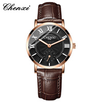CHENXI 076B Relojes de Lujo para Parejas, Reloj de Cuarzo Casual de Moda para Hombre y Mujer, Correa de Cuero Genuino Clásica, Regalo de San Valentín