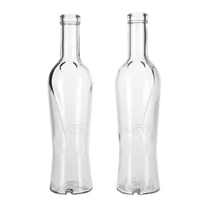 Custom made empty 750ml Embossing Normal Flint Glass Bottle Clear Glass Bottle For Wine With Cork Top