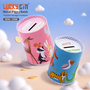 Großhandel Maßgefertigte Geld-Spardosen aus Weißblech Zylindrische Mini-Münz-Metall-Aufbewahrungsbehälter Rosafarbene Blechspardosen für Kinder - Product Image 1