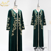 Robes caftan de luxe à col en V Dubai Ethnique Vintage Broderie Jalabiya Abaya Dubai Ramadan Caftan Robes de soirée longues avec ceinture