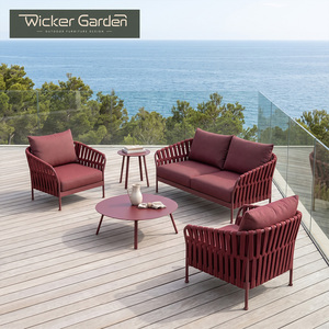 Ensemble <span class=keywords><strong>de</strong></span> <span class=keywords><strong>salon</strong></span> <span class=keywords><strong>de</strong></span> <span class=keywords><strong>jardin</strong></span> moderne en rotin tressé avec structure en alliage d'aluminium - Meubles <span class=keywords><strong>de</strong></span> <span class=keywords><strong>jardin</strong></span> résistants aux UV pour balcons et salons - Product Image 2