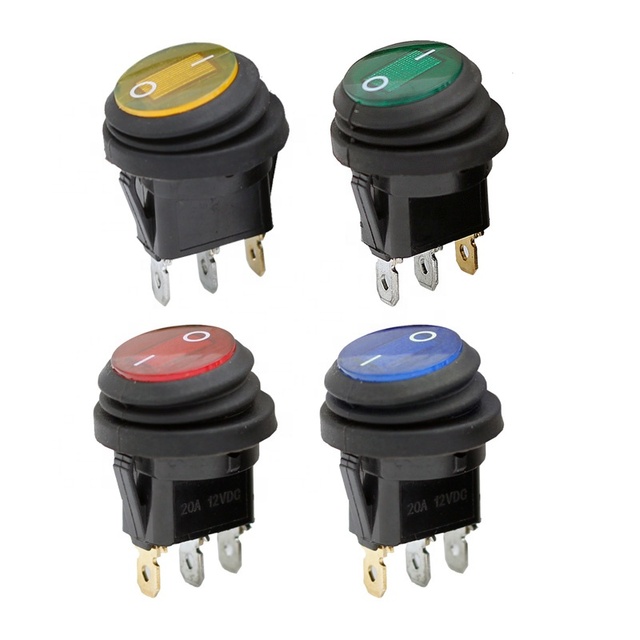 Waterproof 12V 20A Auto Marine on Off Led Light Round Toggle Rocker Switches