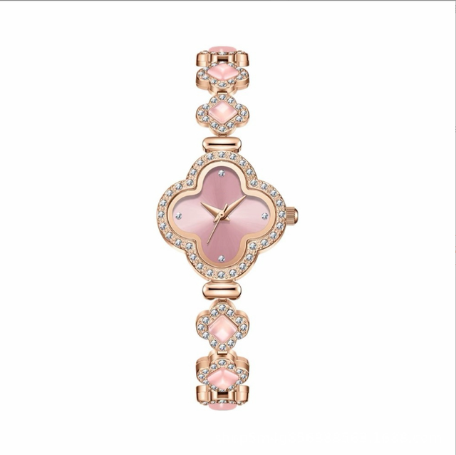 Classic Retro Oval Quartz Watch Lady's Lucky Flower Four-leaf Clover Design 16mm Pointer Stainless Steel Alloy Luxury
