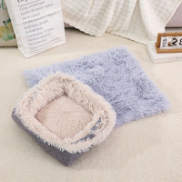 Lit pour chien et chat à double usage avec tapis en peluche longue et chaude pour toutes les saisons, utilisation en intérieur