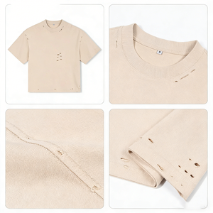 T-<span class=keywords><strong>shirt</strong></span> da uomo personalizzabile, pesante, stile streetwear, tinta unita, vintage, lavata, vestibilità ampia, taglio corto, oversize, effetto distressed - Product Image 4