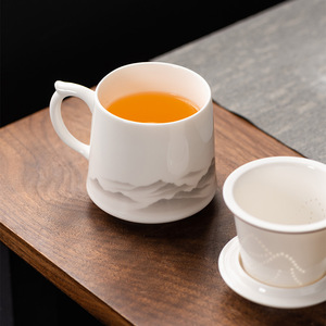 Taza de Oficina de Cerámica Jade con Diseño de Grasa de Cordero, Tetera con Separador de Té y Agua, Regalo Corporativo, Estilo Minimalista y Chino con Logotipo - Product Image 4
