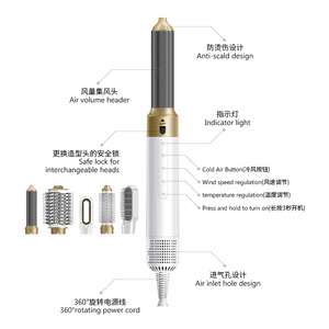 6-trong-1 máy sấy tóc bàn chải hoán đổi cho nhau thổi máy sấy Styler không khí nóng lược tóc ép tóc đa uốn tóc Styler Blower - Product Image 3