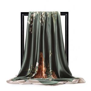 Colori Stampato Floreale di Modo Sciarpa di Seta Foulard Scialle In Raso Sciarpe Grande Formato 90*90cm Piazza Dei <span class=keywords><strong>Capelli</strong></span> Testa Sciarpe donne Bandana - Product Image 3