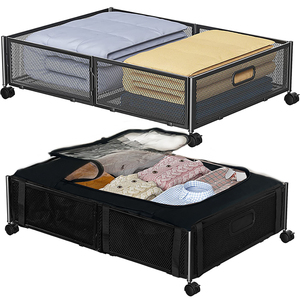High Quality Large Capacity Collapsible Metal Storage Steel Frame Under Bed Storage Box with Wheels For Cloths Toys Living Room