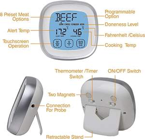 Thermomètre à viande programmable avec minuterie à sonde filaire numérique pour la cuisson au four et l'équipement de <span class=keywords><strong>test</strong></span> de la <span class=keywords><strong>friteuse</strong></span> à <span class=keywords><strong>air</strong></span> - Product Image 6