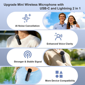 Microphone Lavalier Sans Fil Double 3-en-1 pour <span class=keywords><strong>iPhone</strong></span>, Android et Appareil Photo – Idéal pour le Streaming en Direct, YouTube, <span class=keywords><strong>TikTok</strong></span> et l'Enregistrement de Vlogs - Product Image 4