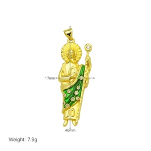 LS-D1141 Colgante de Latón Chapado en Oro con la Virgen María, Nuestra Señora de Guadalupe, Verde, con Circonita, Amuleto de San Judas, Joyería para Mujer y Unisex - Product Image 6