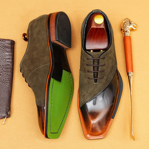 Leather men's dress <b>shoes</b> with contrasting suede and color blend, business formal style, Oxford style men's <b>shoes</b> - Product Image 1