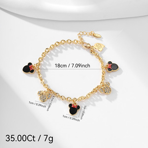 Bracelet à breloques Mickey et Minnie, style dessin animé, pierre naturelle, fer et cuivre doré, best-seller transfrontalier Europe-Amérique - Product Image 4