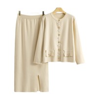 Ensemble deux pièces élégant pour femme, automne-hiver, coupe ample, cardigan à manches longues avec boutons et jupe midi fendue en tricot