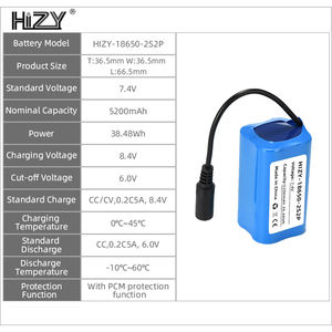 מכירה חמה 2s2p 18650 <span class=keywords><strong>7.4v</strong></span> <span class=keywords><strong>5200mah</strong></span> סוללת ליתיום יון גלילית עם pcb ומחבר קיבולת גבוהה עבור התקני חשמל - Product Image 3