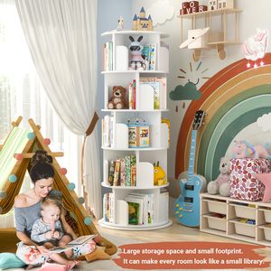 5 tầng hiển thị 360 quay gỗ góc kệ sách trắng rắn gỗ xoay thư viện kệ sách - Product Image 4