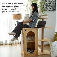 Arbre à chat en bois massif, sans assemblage requis, grande maison pour chat, villa multi-chats avec poteau en sisal pour chats d'intérieur