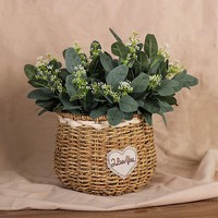 Simulasi Buket Tanaman Daun Uang Eucalyptus Hijau Buatan Plastik Plus Kawat Dekorasi Rumah Bunga 34cm Panjang