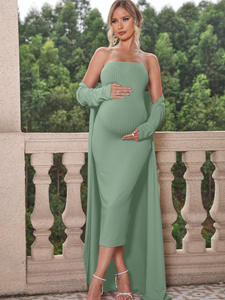 King Mcgreen Star <span class=keywords><strong>Vestido</strong></span> de maternidad de dos piezas y abrigo largo con espalda cruzada Alta elasticidad - Product Image 6