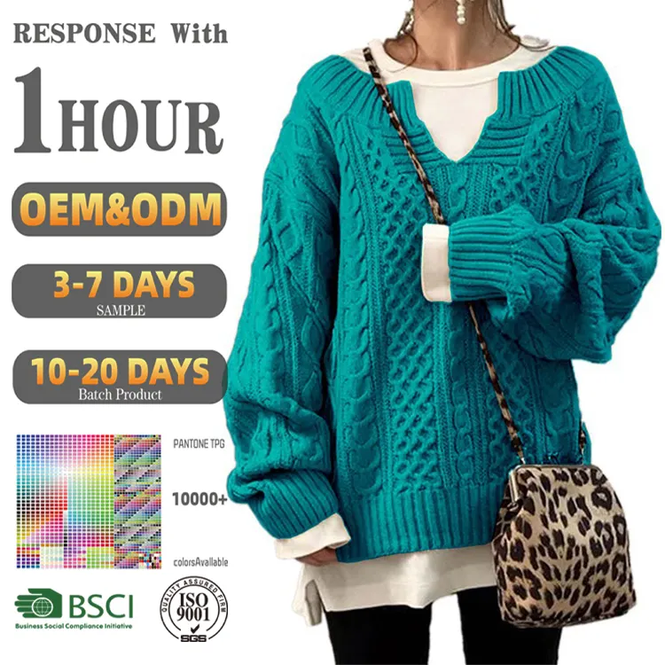 महिलाओं के लिए कस्टम डिज़ाइन बुना हुआ ट्विस्ट पैटर्न स्वेटर वी नेक कैज़ुअल बुनाई धारीदार बुना हुआ स्वेटर पुलओवर जम्पर