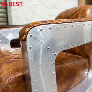 U-Best Customized Aviator Armchair Tan Leather Rustic Style Industrial Vintage Distressed Leather <strong>Chair</strong> Stainless Steel Armrest