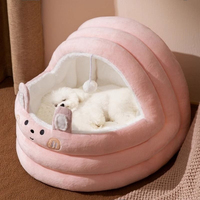 Lit d'hiver pour chien chaud et solide Style maison semi-fermé Petits chiens Chats Toutes saisons Amovible Lavable 100% Coton Tissu de remplissage