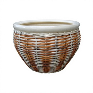 Maceta rústica de ratán tejido con revestimiento interior de cerámica para decoración de jardines o plantar árboles en escritorios. - Product Image 5