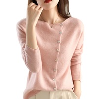 Blazer Wanita Rajut Tipis Kerah Rendah Model Sweater Lengan Panjang Berkancing, Stok Pabrik Musim Gugur Musim Dingin 2026, Impor