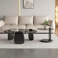 Ensemble de tables basses rondes ModHomi, style moderne et luxueux, plateau en verre, base en bois, meubles de salon, table d'appoint minimaliste pour la maison