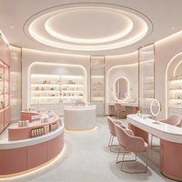 Conception d'intérieur personnalisée pour boutique de cosmétiques, présentoir, armoire, vitrine avec marbre pour la présentation de cosmétiques et de soins de la peau