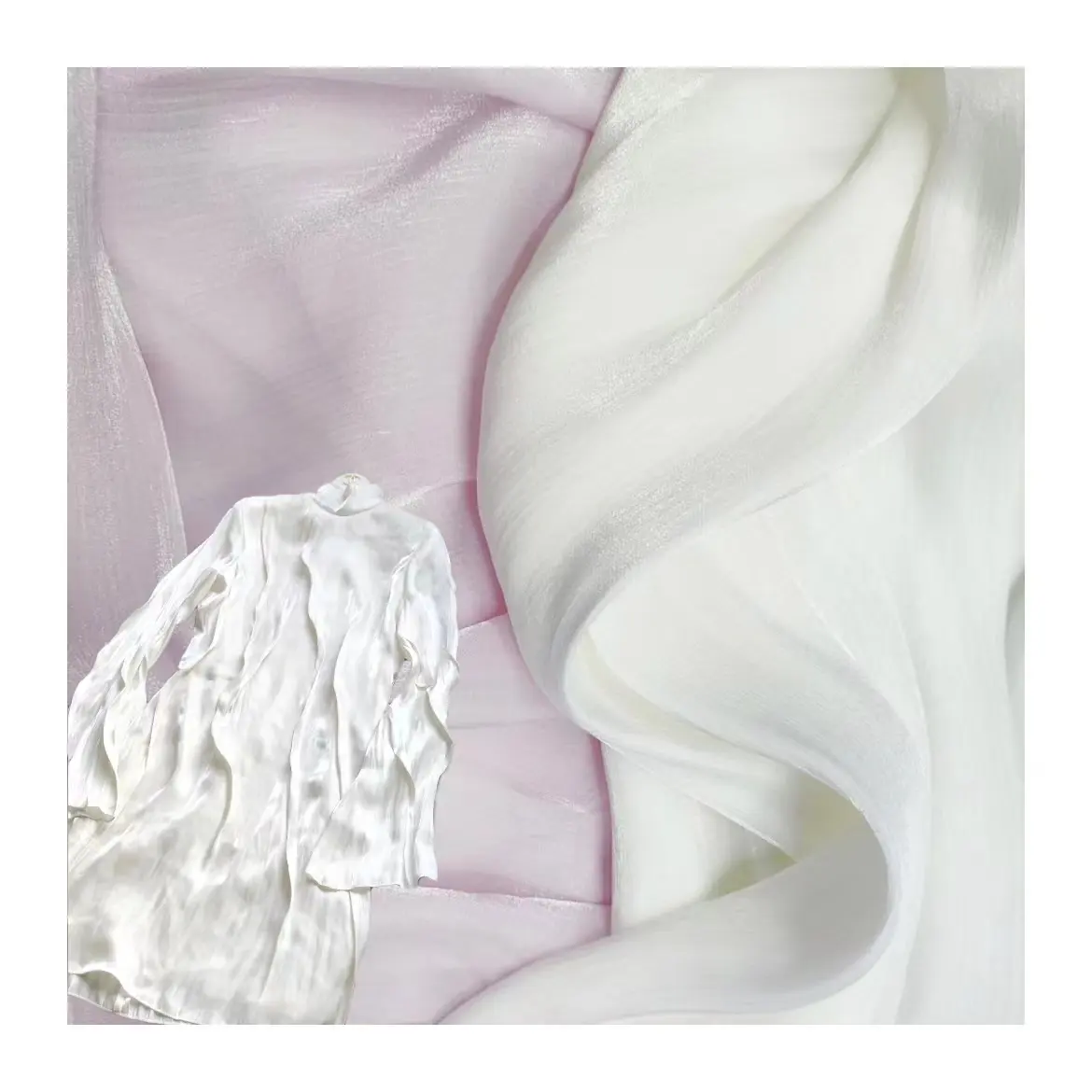 Ready Stock Crepe Pleated Fabric With Chiffon 100% Polyester Smooth Glazed Crystal Satin Fabric