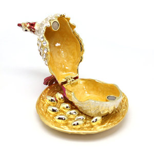 SHINNYGIFTS FengShui boîte-cadeau décorative <span class=keywords><strong>100</strong></span>% fait à la main émail poule bibelot ou boîte à bijoux carré métal Animal Design - Product Image 2