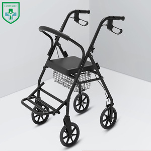 Hopemed <b>Rollator</b> <b>Walker</b> With Seat And Basket Lightweight Foldable For Elderly Mobility Aid Manual Operation Black - Product Image 2